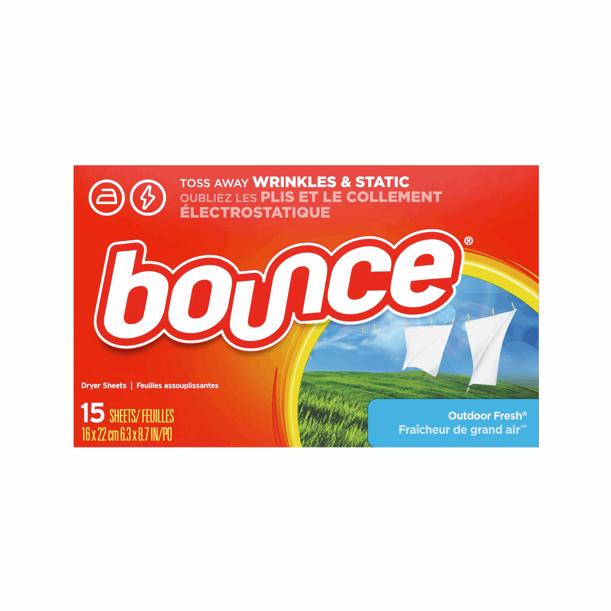 Bounce Outdoor Fresh Fabric Softener Sheets, 15 Count (Case of 15)