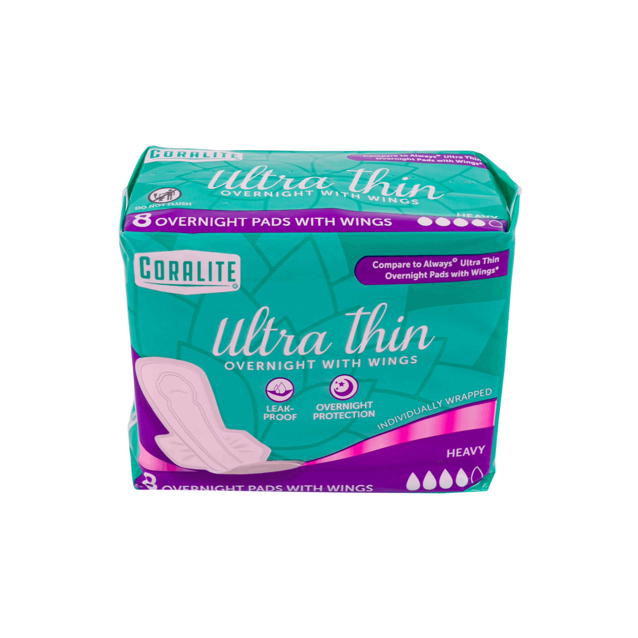 Coralite Ultra Thin Maxi Overnight with Wings 8 Pads (Case of 24)