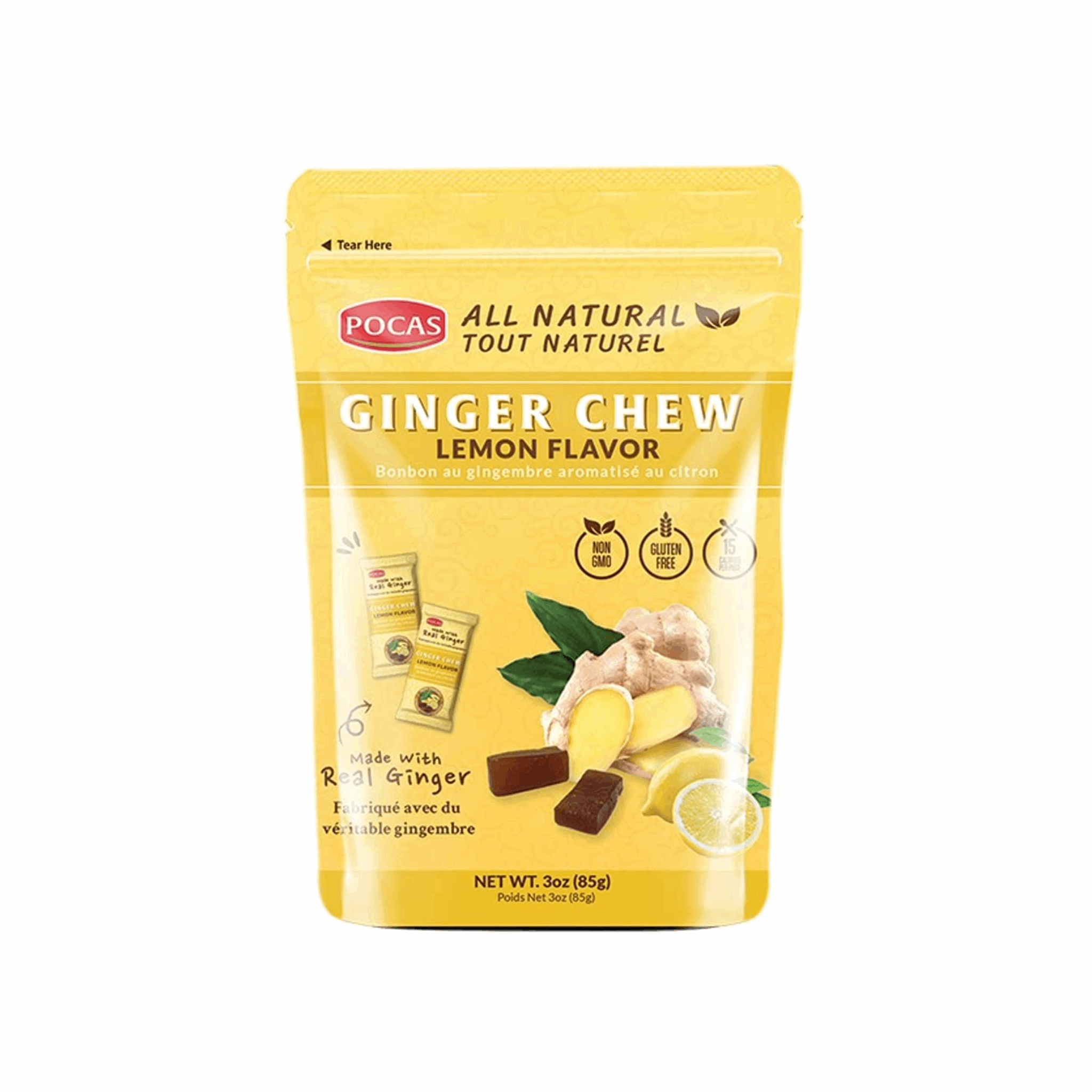 Pocas Ginger Chew Lemon 3oz (Case of 24)