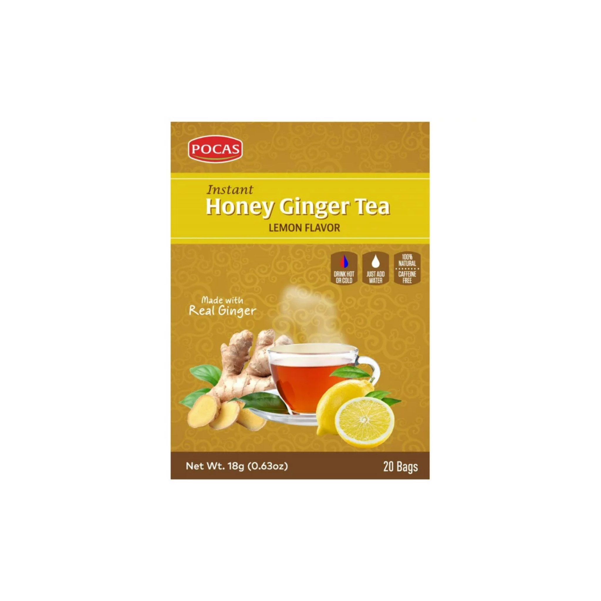 Pocas Instant Honey Ginger Tea - Lemon 20ct