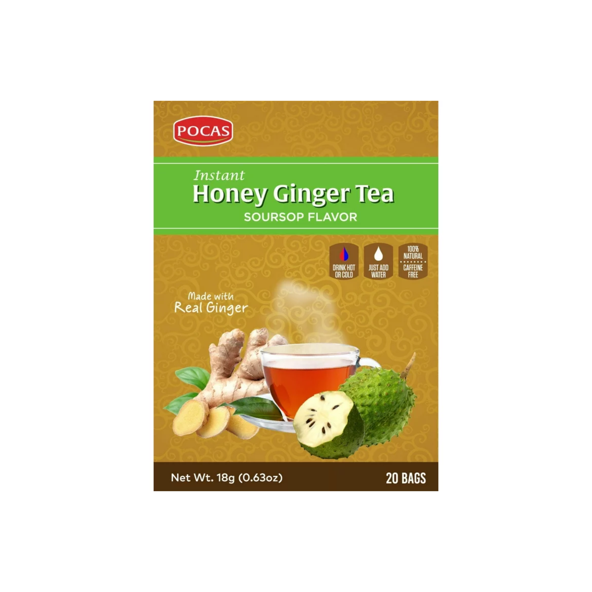 Pocas Instant Honey Ginger Tea - Soursop 20ct