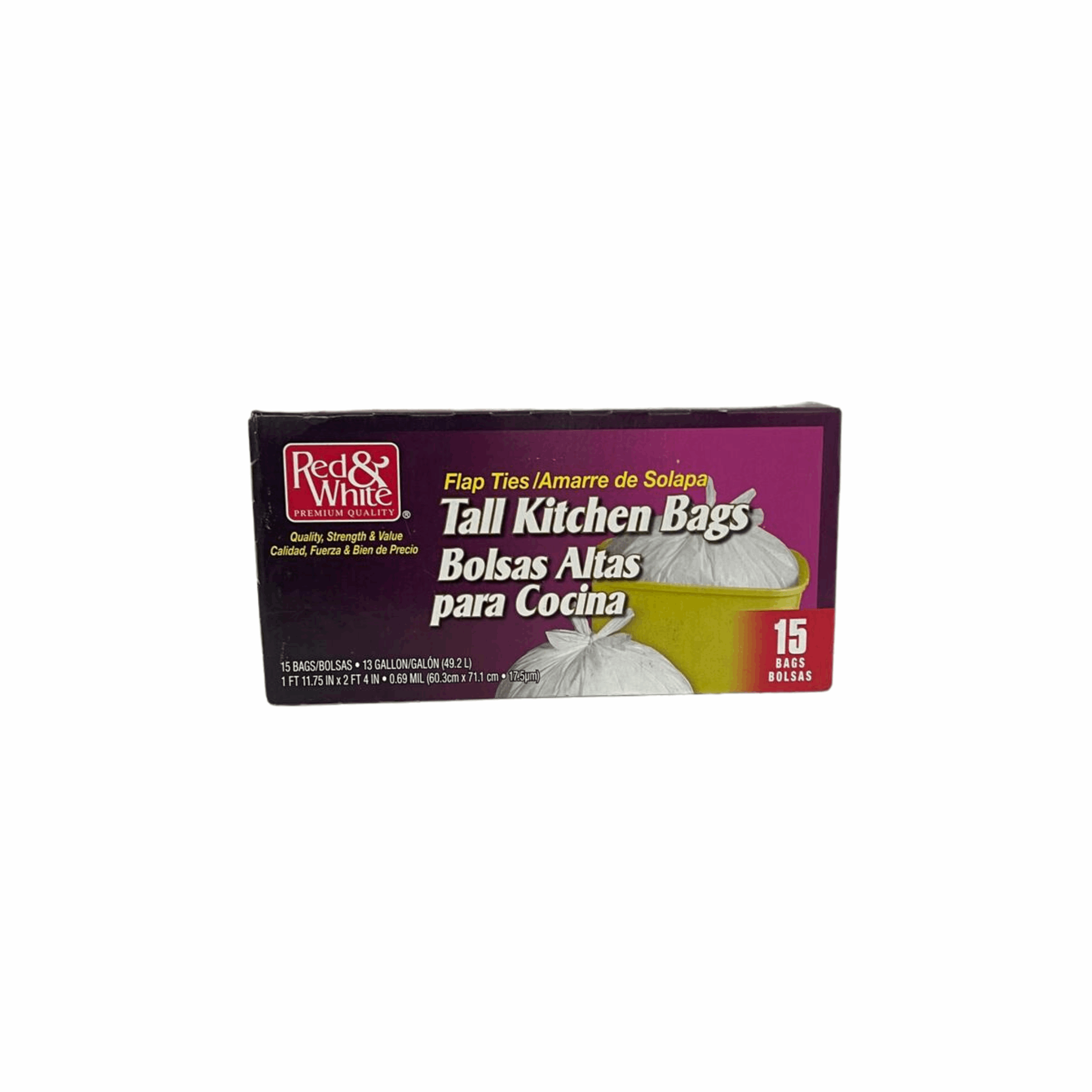 Red & White Tall Kitchen Bags 13 Gal 15ct (Case of 12)