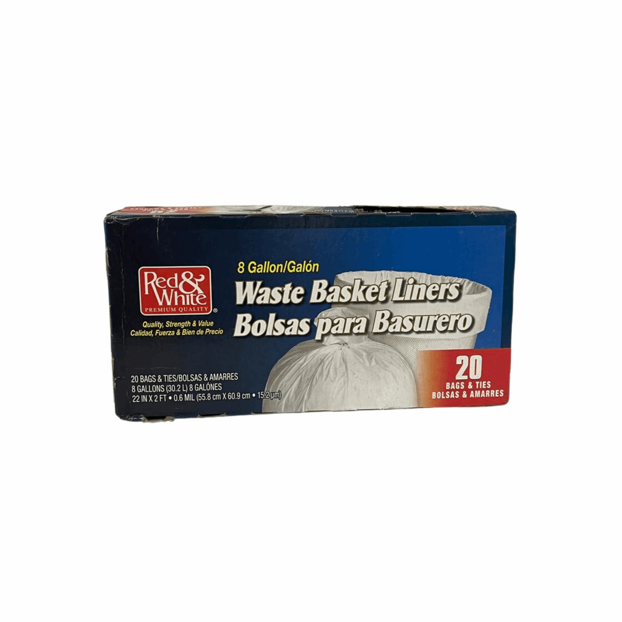 Red & White Waste Basket Liners 8 Gal 20ct (Case of 12)