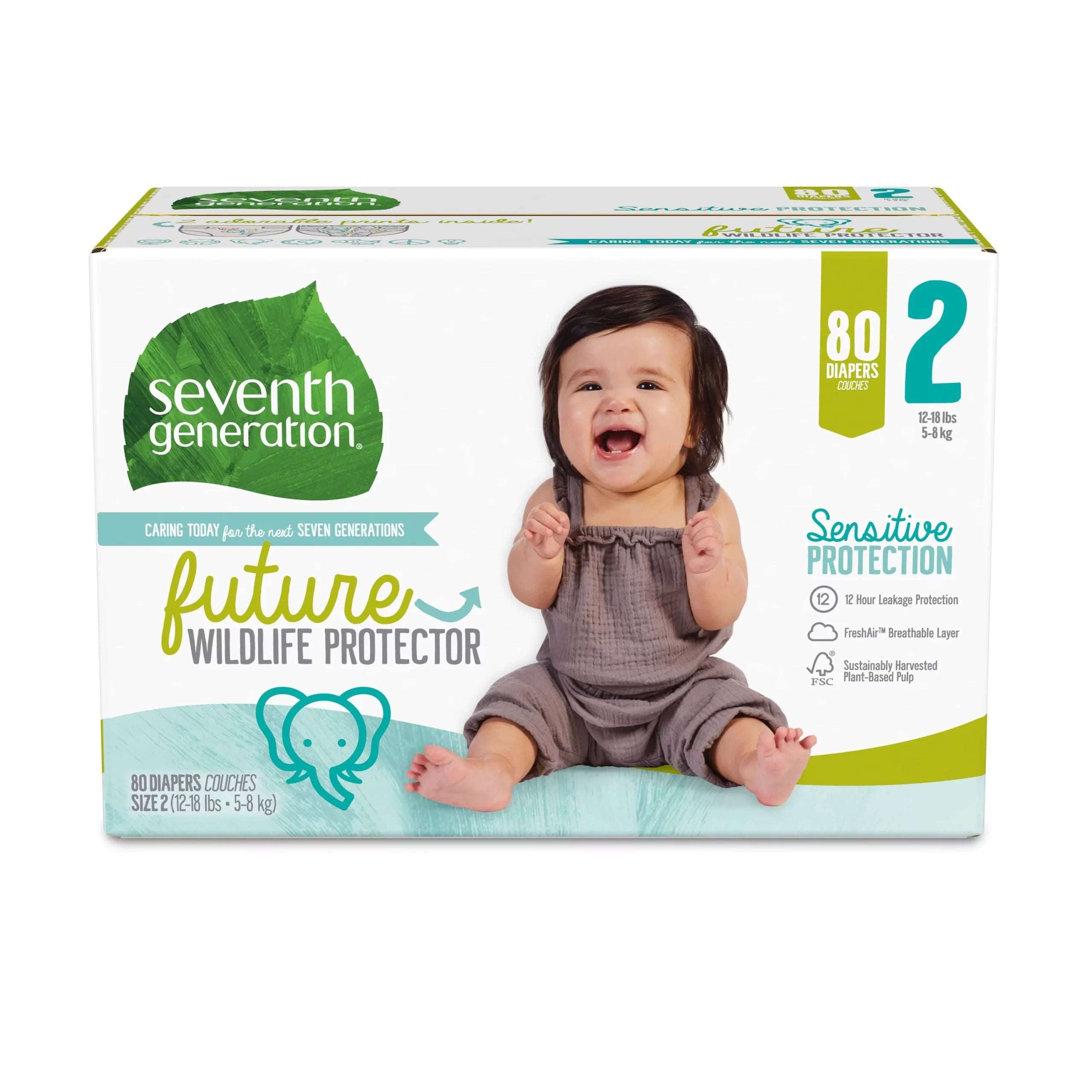 Seventh Generation Baby Diapers, Size 2, Super Pack, for Sensitive Skin 80ct