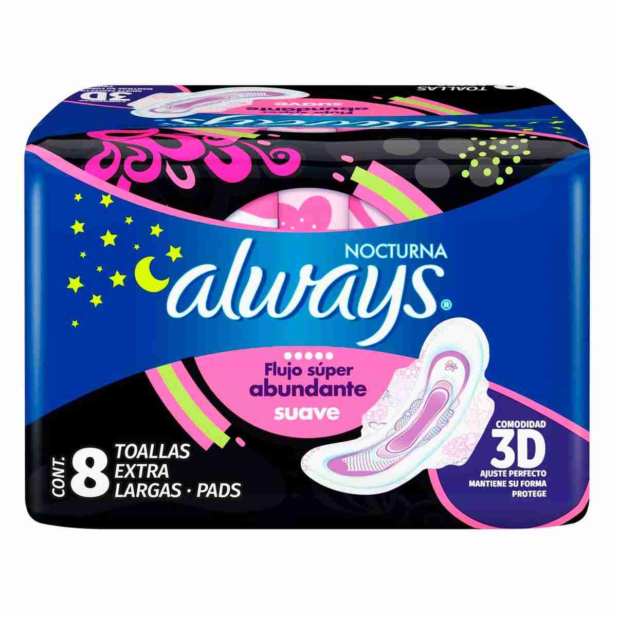 Always Nocturna Flujo Super Abundante Suave 8 Pads