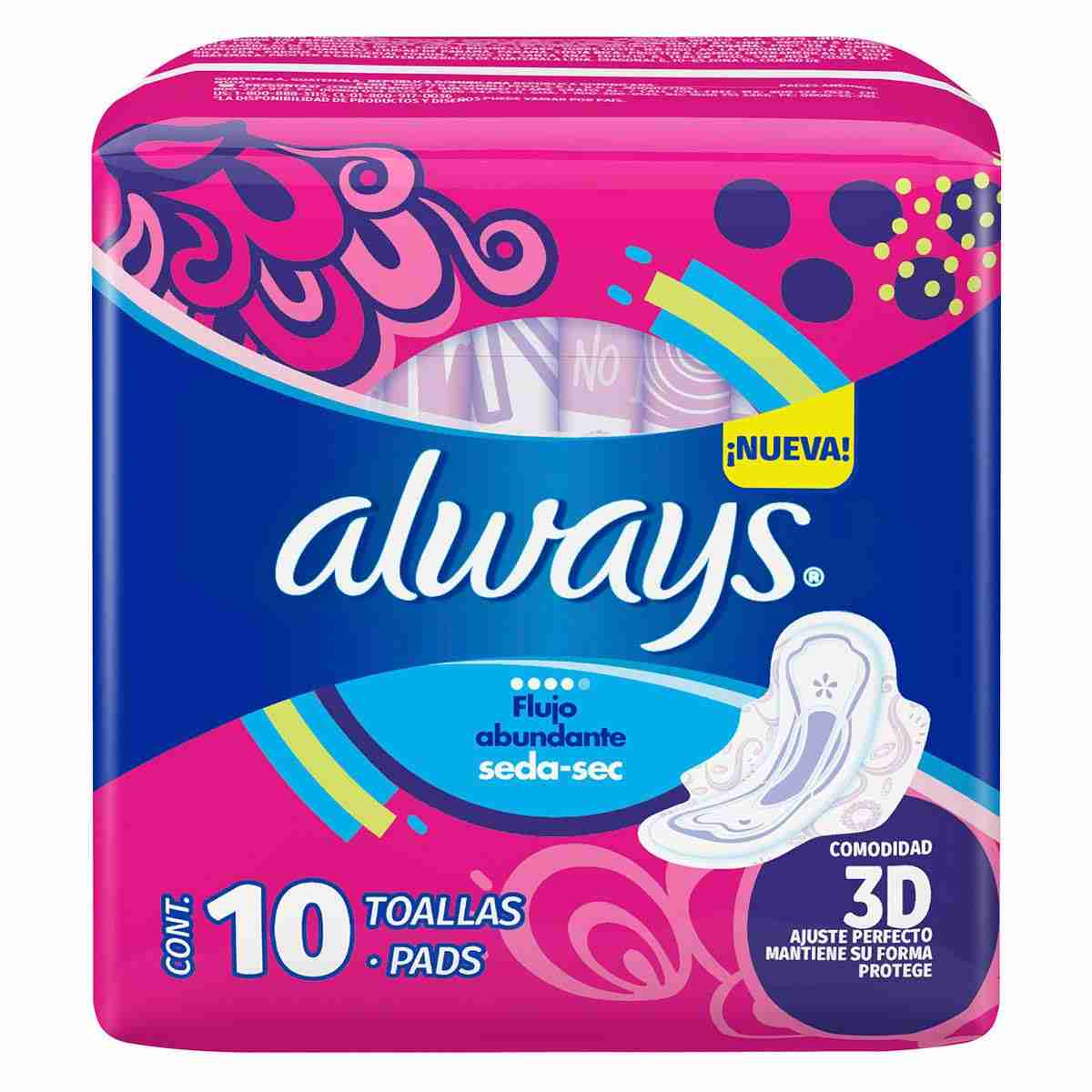 Always Flujo Abundante Seda-Sec 10 Pads