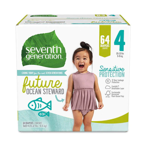 Seventh Generation Baby Diapers, Size 4, Super Pack, for Sensitive Skin 64ct