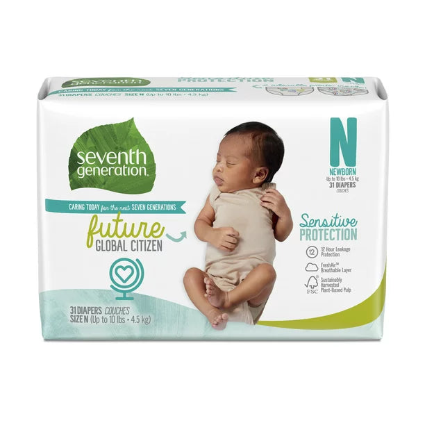 Seventh Generation Baby Diapers, Size N, for Sensitive Skin 31ct